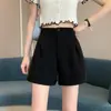 Nova coleção de outono 2023 feminina: Shorts de terno pretos, estilo coreano, cintura alta, modelador, corte A, perna larga, plus size, comprimento de cinco pontos