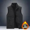 Outono e inverno novo masculino ao ar livre dupla face usar colete forrado de lã multi-bolso casual workwear colete sem mangas casaco