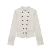 Fabricante de ropa para mujer transfronterizo al por mayor 2026 Moda europea y americana casual ajustada chaqueta de doble botonadura con hebilla metálica y cuello alto
