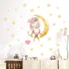 Lindos Pegatinas de Pared Autoadhesivas de Conejito Princesa Dibujos Animados Luna Estrellas Habitación Infantil Guardería Pegatinas Decorativas BR0288H