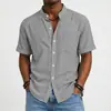 Camisa de Lino de Bambú de Manga Corta de Color Sólido para Hombre Verano 2026 Estilo Chino Transfronterizo Retro Casual Camisa de Cuello Alto Hombre