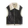 Casaco Feminino Europeu e Americano para Outwear Outono e Inverno Novo Couro Sintético Lã Costurada Colete Jaqueta Lapela de Pele Inverno Algodão Outwear