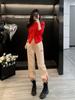 Conjunto de outono feminino de duas peças, suéter de manga longa vermelho com lapela, slim fit, Ano Novo de nascimento 2023