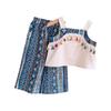 Verano nuevo niñas encaje bordado cuello cuadrado camisa de muñeca capullo de flor falda corta conjunto de dos piezas traje TX1185