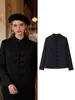 Comercio Exterior Transfronterizo Ropa de Mujer Europea y Americana, Venta Caliente de Aliexpress Moda de Gama Alta Color Sólido Retro Cuello Alto Abotonada Chaqueta Corta
