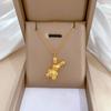 [Aço titânio corpo inteiro] Urso tridimensional temperamento personalidade estilo minimalista colar de ouro real em forno feminino ins corrente de clavícula