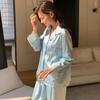 Pijama de Encaje de Seda Helada de Alta Gama Estilo Francés para Mujer, Nuevo Conjunto de Ropa de Casa Suave y Cómoda de Tallas Grandes para Primavera y Otoño