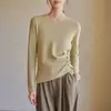 Suéter de Tricô Base Camada Manga Longa Bainha com Design Irregular Plissado Gola Redonda Lã Feminino Tendência Outono Inverno 2026 Novo Estilo