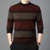 Outono e inverno listrado suéter de lã masculino meia-idade e idosos grosso quente suéter gola redonda listrado malha pai base camisa masculina