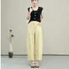 Pantalones Anchos de Lino Lyocell Estilo Nuevo Verano 2026 Cintura Alta Adelgazantes Holgados con Caída Versátiles Rectos Casuales