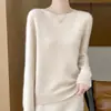 Listo para usar de primera línea 100 Lana Tejidos Redondo Cuello Mujer Tejidos de Lana Cuello en V Versátil Suéter Tejido Suelto Camisa Base