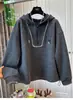 Sudadera con capucha de forro polar de talla grande, única y súper elegante, resistente, con bloques de color, costuras de contraste y media cremallera para mujer