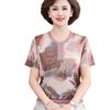 Camiseta de Manga Corta Fresca de Seda de Hielo para Mujer de Mediana Edad 2024 Verano Nuevo Estilo Vestido de Madre Moda Estilo Occidental Camisa Pequeña Vestido de Abuela