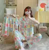 Nuvem manga curta gola alta algodão verão pode ser usado fora menina conjunto de três peças desenho animado conjunto de roupa de casa pijama feminino verão