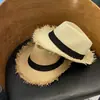 Sombrero de Paja Estilo Coreano Borde Crudo Jazz para Hombre Verano Viaje Paja Enrollada Protección Solar Sombrero de Paja Juventud Viaje Sombrero Casual