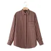 Camisa Rayada Elegante de Manga Larga con Cuello Camisero y Bolsillos Decorados, Estilo Europeo y Americano Transfronterizo, Nueva Moda 2026 para Mujer 2298178
