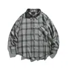 Camisa de manga larga a cuadros retro versátil estilo universitario Rumeng para hombre, top casual de otoño de corte holgado con un diseño único
