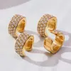 Pinza para Oreja Miduoduo de Acero Inoxidable Super Brillante 5A Zircón Forma de C Completamente Incrustada con Diamantes Chapada en Oro Real de 18K Pendientes Simples Personalizados Que No Se Desvanecen