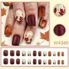 Folha de Bordo Vermelha de Outono Unhas Vestíveis Formato Quadrado Curto Glitter Vinho Tinto Base Leite Caramelo Folha de Bordo Outono/Inverno Retrô Unhas Postiças