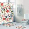 Suministro Directo de Fábrica Amazon Mariposa Flor Grande Estampado Floral Pequeño Cortina de Ducha de Baño Juego de Cuatro Piezas para Inodoro Juego de Tres Piezas de Alfombrillas para Piso