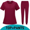 Roupa Cirúrgica de Dentista Conjunto de Roupa com Fenda para Lavar as Mãos Feminino Uniforme de Trabalho para Enfermagem Elástico Secagem Rápida Uniforme de Enfermeira Hospitalar
