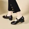 Zapatos Mary Jane Redondos Nuevos de Primavera para Mujer, Zapatos Planos de una Correa con Hebilla, Zapatos de Muñeca, Zapatos Individuales para Mujer con Hebilla Cuadrada Baja
