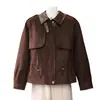 Jaqueta curta de camurça para mulheres, outono 2026 nova, casual vintage, estilo coreano, versátil, estilosa, jaqueta top que rejuvenesce