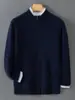 Cardigã bloqueado por cores, grosso, 100% lã pura para homens, com gola semi-alta, zíper, design em tricô e mangas compridas, perfeito para outono e inverno