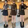 Falda Corta de Lana a Cuadros Estilo Coreano para Mujer Falda Corta Mujer Otoño Invierno Nueva Cintura Alta Adelgazante Falda de Línea A que se Ajusta a la Cadera Falda Corta