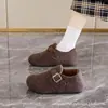 Sapatos femininos de pelúcia cinza estilo Birkenstock de cobertura total, novidade outono e inverno 2026, slip-on preguiçoso com sola grossa, sapatos de algodão Birkenstock