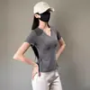 2025 Nuevo Verano Cuello en V Hombro Derecho Pinza en la Cintura Manga Corta Pura Pasión Camiseta Sexy para Mujer Cubre Vientre Aspecto Adelgazante Top de Cola de Pez