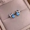 Aretes de Topacio Azul Suizo Plata S925 Incrustados con Diamantes, Exquisitos Aretes de Cristal de Color, Moda Ol Joyería de Plata