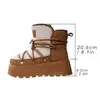 Sapatos Neve 2025 Neve Transfronteiriça Bico Redondo Código Botas Inverno Cadarço Inferior Manga Cruzada Grande Grossa Nova Feminina Veludo Outono Inverno