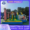 Portería de Fútbol Inflable con Cuadros Rojos y Blancos, Trampolín Inflable con Impresión Completa de Jugadores, Instalación Deportiva a Gran Escala para Instituciones de Entrenamiento
