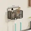 Portacepillos de dientes y pasta de dientes, portacepillos de dientes, portavasos para enjuague bucal, montado en la pared del tocador del baño, sin perforaciones, cesta colgante para el baño