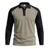 Camisa Polo Masculina Europeia e Americana de Manga Longa Color Block Comércio Exterior Masculino Gola Lapela Casual Top Amazon