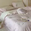 Bordado floral fresco e elegante algodão puro amigo da pele conjunto de cama individual/duplo algodão de fibra longa conjunto de três/quatro peças Roxo Andorinha Trazendo a Primavera