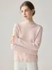 Suéter de cachemira 100% de cuello alto medio para mujer, con dobladillo enrollado, perfecto como capa base, holgado y cálido para otoño e invierno.