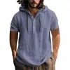 Camisa de Algodão e Linho Europeia Camiseta de Praia Moletom com Capuz Moletom com Capuz de Manga Curta Primavera Verão Casual Masculino