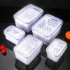 Caja de almacenamiento de plástico sellada para alimentos de cocina, recipiente para frutas y verduras con drenaje y tapa, caja de almacenamiento fresco congelado para refrigerador