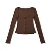 Top de punto jacquard texturizado estilo chica picante americana de manga larga, nuevo cárdigan T-shirt abotonado de ajuste slim fit francés para otoño