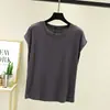 Nova camiseta feminina de gola redonda e manga curta para primavera e verão, top versátil soltinho e fino, estilo coreano, modal, plus size, camiseta básica