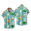 Camisa Masculina Europeia e Americana Transfronteiriça Nova de Verão com Estampa Digital 3D Havaiana Casual de Manga Curta com Lapela Roupa Masculina