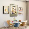 Pintura Decorativa Cálida Nórdica para Comedor Familiar Juego de Arte de Pared de Porcelana de Cristal Decoración de Pared de Aleación de Aluminio Estante de Hierro Colgante