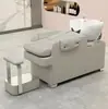 Cama de Lavado Semi-Reclinable para Barbería y Salón con Lavabo de Cerámica, Cama de Lavado Estilo Sofá Simple para Sala de Estilismo de Salón de Peluquería