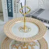 Prato de Jantar Ocidental em Porcelana Fina com Carroça Puxada por Cavalos Dourados Prato para Espetinho Prato de Jantar Europeu Palaciano de Alto Padrão Prato para Bife em Porcelana Fina Prato de Sobremesa