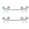 Anéis de Mamilo Transfronteiriços Europeus e Americanos Novos de Aço Inoxidável com Laço, Zircônia em Formato de Coração e Asas de Diabo Joias para Piercing Design Personalizado