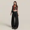 Jeans retro americano de barra curva para mulheres, novo modelo 2026, design de abotoar, cintura alta, modelagem solta, emagrecedor, calça de comprimento total da Yichun