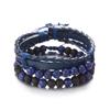 Pulseira Étnica Transfronteiriça de Couro Turquesa com Flor Vintage de Diamante de Cristal, Miçanga Tubular de Camada Tripla