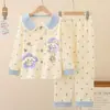 Pijamas para meninas primavera e outono novo terno de manga comprida com lapela roupas para casa infantil cardigan roupas para casa crianças médias e grandes